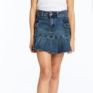 Tractr Cargo Denim Mini Skirt Size 12 Girls with Pockets and Ruffle Hem